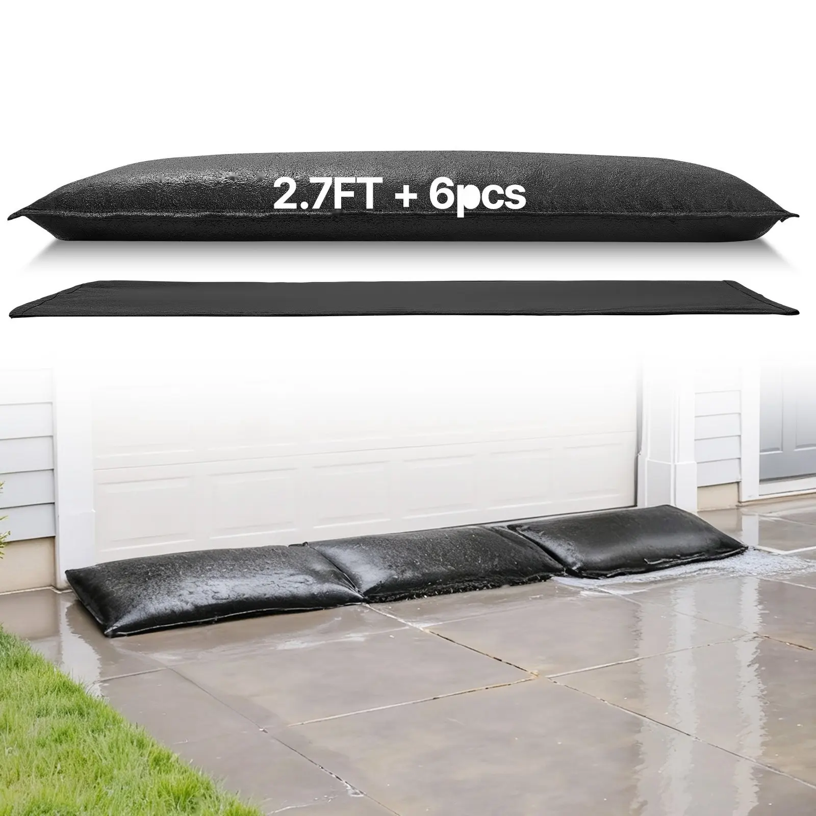 Water-Activated Flood Barrier Bags, 6 Pack, 2.7 x 1.4 Ft Each, Reusable Absorbent Barrier for Quick Flood Prevention, Sandless Sandbags for Home Doors Basements Garage, Emergency Flood Control Solution