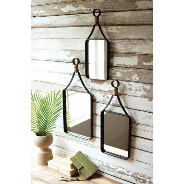Set Of Three Metal Framed Mirrors With Wood Ball Detail