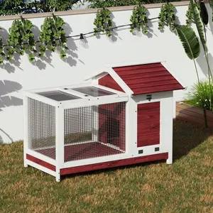 Garvee rabbit cage with wooden frame and metal mesh, pet house with ramp and roof, small animal cage with closed bottom, for terrace and garden, 102x60x72 cm
