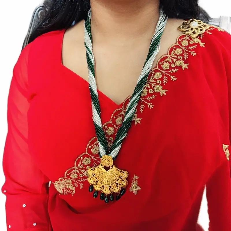 Female Auspicious Hydro Crystal Jewelry Set - Gold-Tone Pendant Necklace, Matching Earrings, Includes Metal Coating