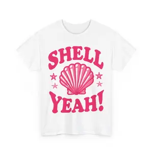 Shell Yeah! Cotton Tee | shellyeah tee | Womenswear | Pink Seashell Shirt | Graphic Tee for Women | Summer Fashion