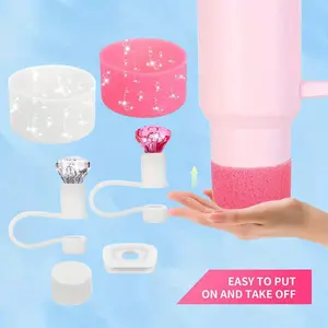 Glitter Silicone Boot Sleeve Accessories for Tumbler 30-40oz and More Water Sports Bottles with Bottom Anti Slip Cover Bumper Protector Diamond Straw Cover