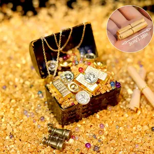 Pirate Adventure Treasure Chest Mini Set, Retro Theme Decorations, Realistic Gold Coins & Bars, Colored Gems, Telescopic Toy