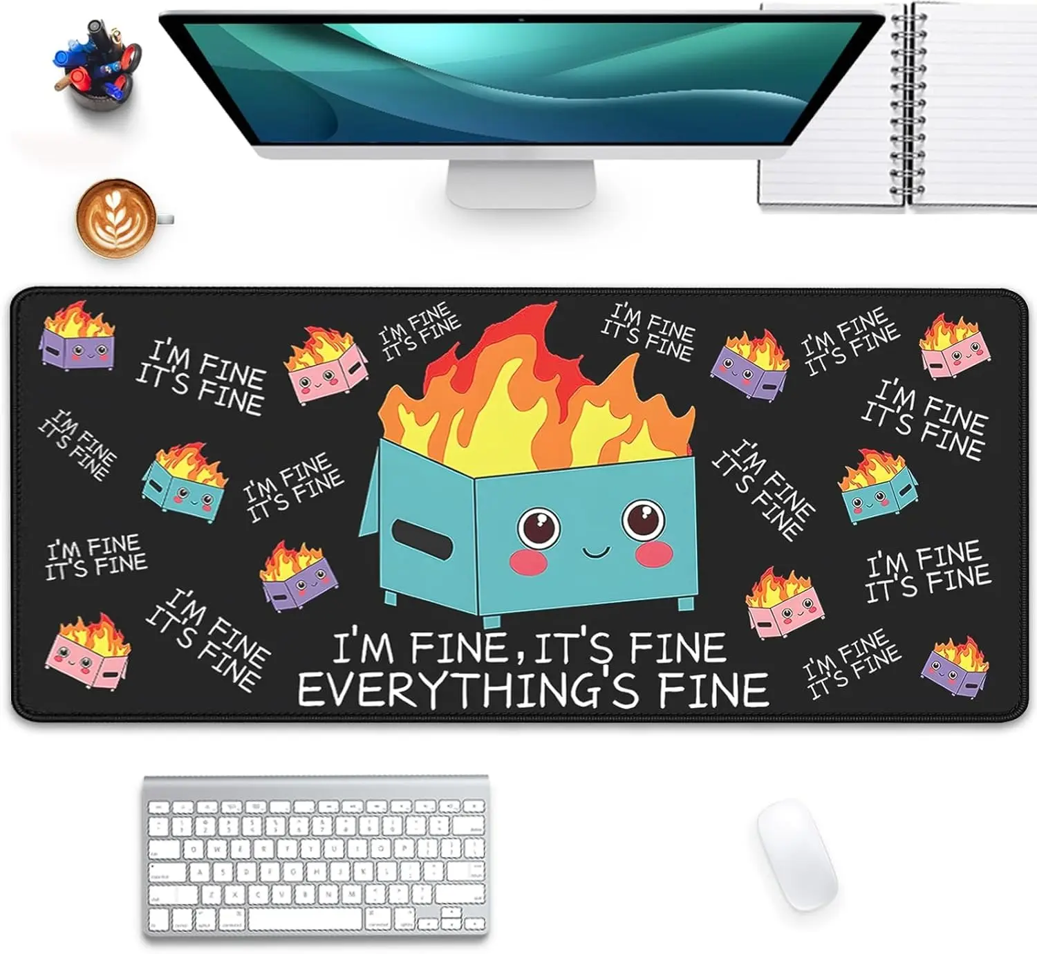 Dumpster on Fire Mouse Pad Desk Mat, Funny Large Gaming Mousepad with Stitched Edges Non-Slip, Mouse Pads for Desk, Keyboard Mouse Pad