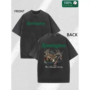 Explore the Outdoors with Remington Buck Deer Graphic Tee, Vintage Washed Cotton T-Shirt for Hunting Fans, Unisex Casual Streetwear & Gift