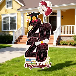 2026 Graduation Decorations Yard Sign, 3.5 FT Tall Class of 2026 Congrats Grad Yard Sign with Stakes for Outdoor Indoor Graduation Party Garden Lawn Decoration Supplies( Red)