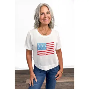 Women's American Flag Short Sleeve Sweater by Ava Lane