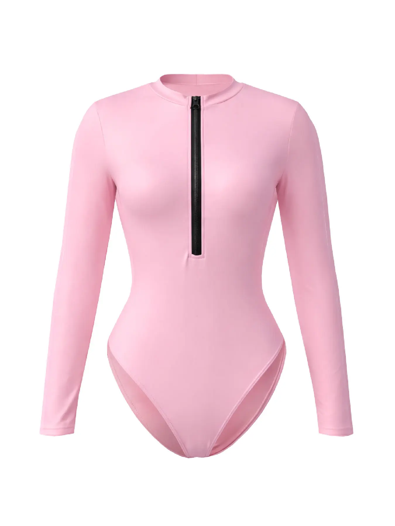 2026 classic solid-color zip-up long-sleeve swimsuit; fashionable yet conservative one-piece surfing suit; hot spring/bathrobe beachwear vacation sun protection clothing for women Modest Swimming Wear