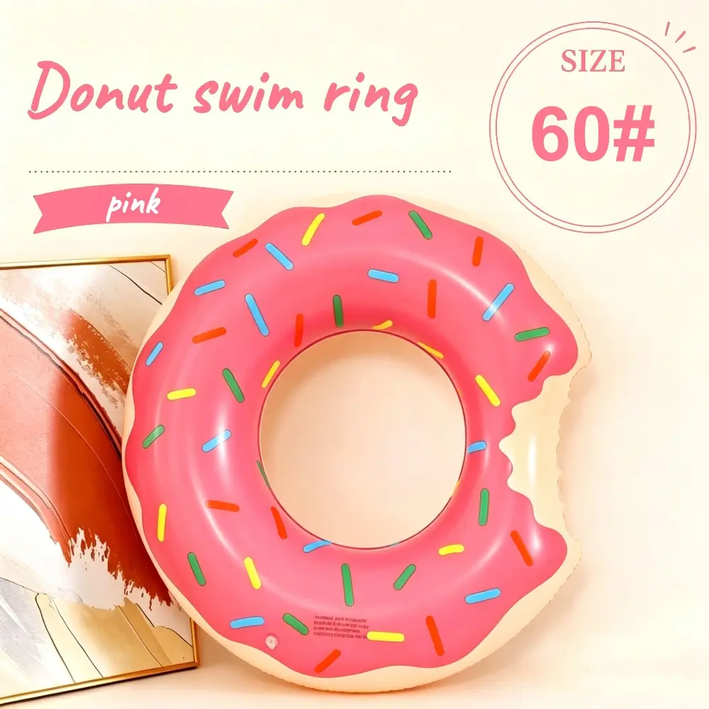 Sprinkled Cute Donut Inflatable Swim Ring, Leak-Proof PVC Pool Float with Double Air Valve, Thick Anti-Scratch Swimming Tube for Summer Beach Pool Party Photos