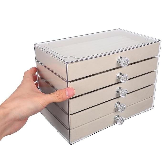 Velvet Jewelry Box with 5-Layer Clear Lid Large Capacity Organizer for Rings Earrings Necklaces Bracelets Acrylic Display Holder Drawer Organizer for Women Girls Vanity Dresser Countertop Storage Box Velvet Jewelry Box with 5-Layer Clear Lid Large Capacity Organizer for Rings Earrings Necklaces Bracelets Acrylic Display Holder Drawer Organizer for Women Girls Vanity Dresser Countertop Storage Box