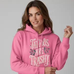 Tattoo's Are Trashy - Hoodie Autumn Medium Fitted Long Sleeve Casual Black Floral Skull Motifs Comfortable Fabric for Casual Outings