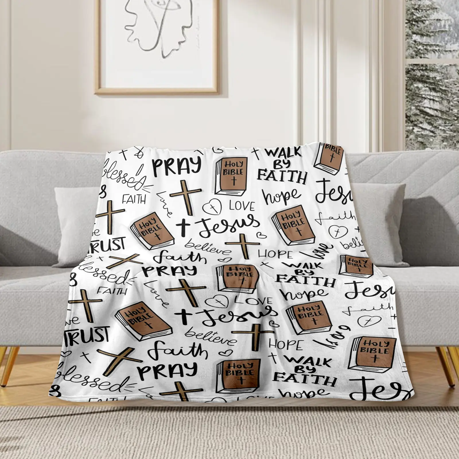 Super Soft Christian Bible Jesus Throw Blanket Premium Fleece Lightweight Cozy Warm Blankets for Bedroom & Living Room Decoration 80x60 Inches soft warm cozy throw blanket
