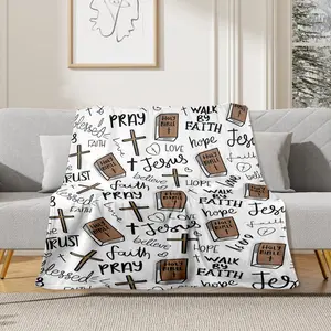Super Soft Christian Bible Jesus Throw Blanket Premium Fleece Lightweight Cozy Warm Blankets for Bedroom & Living Room Decoration 80x60 Inches soft warm cozy throw blanket