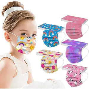 KF5-EMK03  50Pcs Kids Face Mask Childrens 3 Ply Non-Woven Protective Breathable Kids Face Mask for Boys Girls Outdoor School