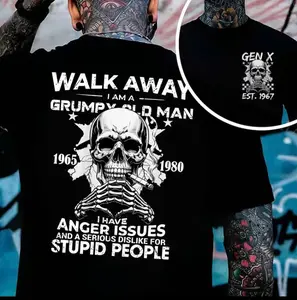 Walk Away I Am A Grumpy Old Man 1965-1980 I Have Anger Issues And Serious Dislike For Stupid People  Shirt, Top Menswear, Cotton Tee Shirt Casual Streetwear, Sweatshirt,Streetwear Human,Men's Casual Crew Neck T-Shirt, Menswear, Gift for Husband,  Unisex