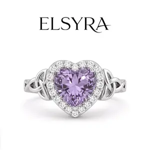 Elsyra S925 Sterling Silver Ring with Protection Celtic Knot with Purple Heart-Shaped Ring, Simple Design for Women, Ideal for Birthdays, Valentine's Day, Birthdays Jewelry | Elegant Ring Design | Durable Sterling Silver, Heart Shaped Ring