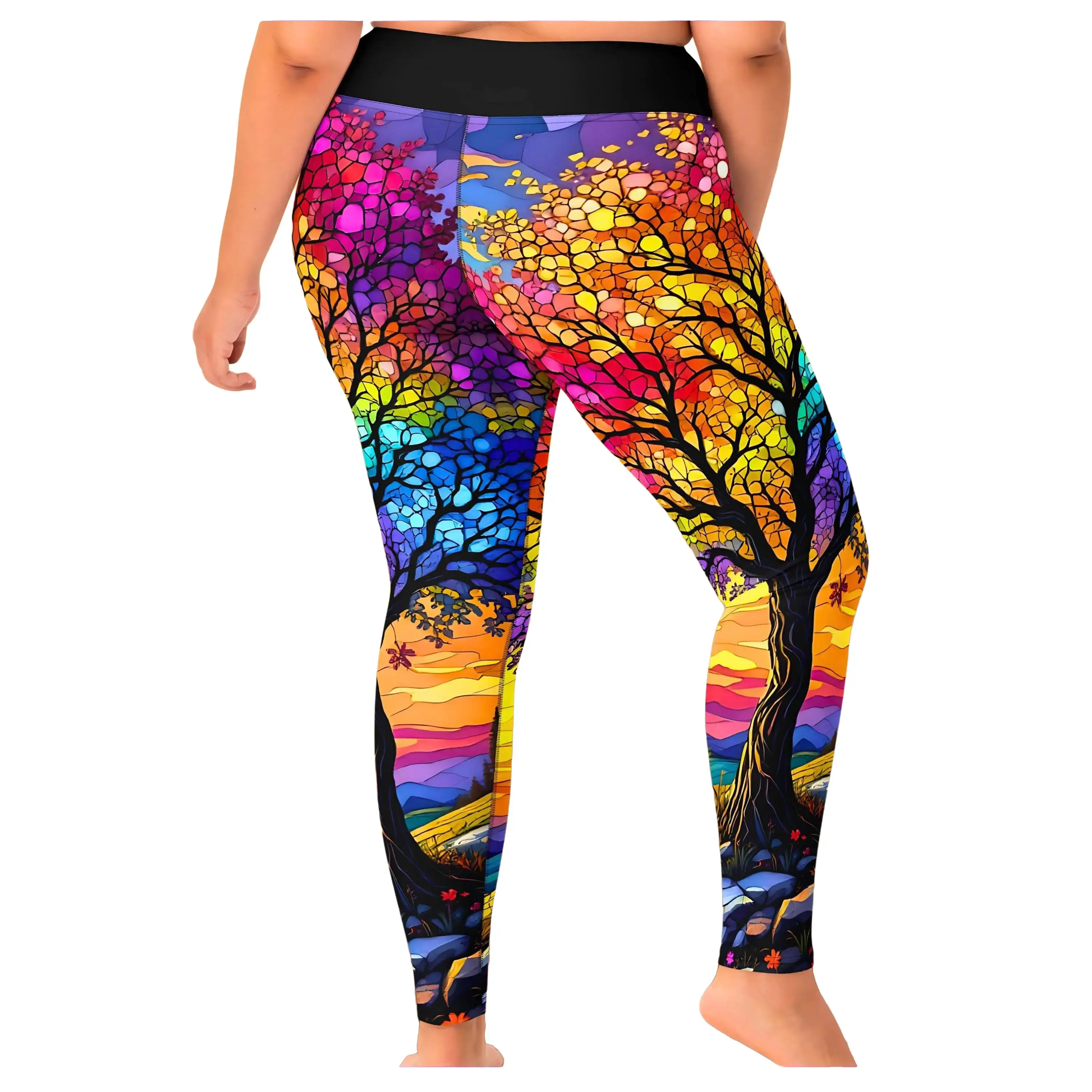 Rainbow Tree of Life Leggings - Stained Glass Mosaic Art Beautiful Geometric Gym Workout Fitness Gift for Her Colorful Vibrant Yoga Pants