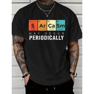 Men's 'Sarcasm May Occur Periodically' Chemistry Inspired T-Shirt Pure Cotton, Short Sleeve, Crew Neck, Machine Washable, Colorful Periodic Table Design, Ideal for Casual Wear