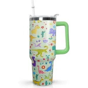Ceovfoi 40 oz Dinosaur Tumbler with lid and Straw, Dinosaur Stainless Steel Cup Coffee Travel Mug, Dinosaur Gifts for Girls Women, Dinosaur Stuff Decor Accessories