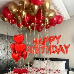 36pcs Red Happy Birthday Balloon Set withFoil & Latex Balloons for Birthday PartyDecorations Anniversaries Valentine's DayProposals Multicolor ABS Material HeartShaped Kit Boho Garland Arch