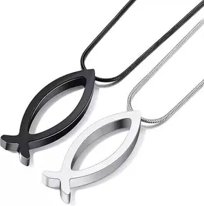 New Style Pendant Necklace - Jesus Fish Necklace Suitable for Both Men and Women Comes with Stainless Steel Snake Chain and a Hollow Pendant
