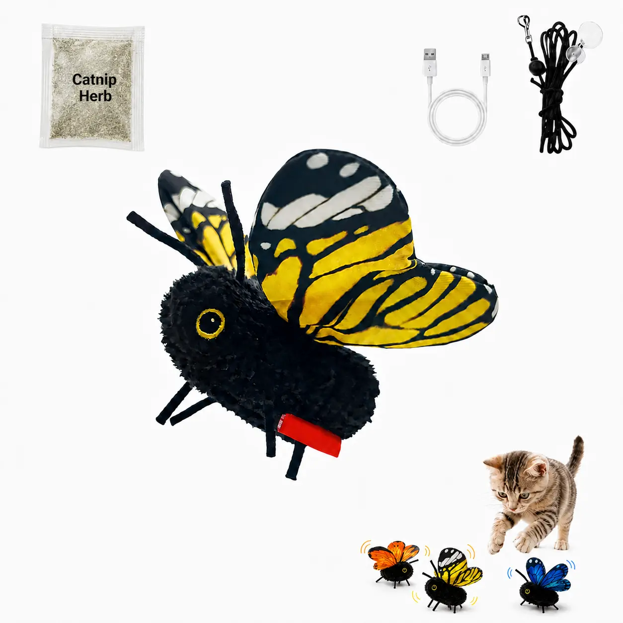 Interactive Cat Smart Sensing Flapping Butterfly Toy - Sensor-Triggered Realistic Wing Motion, Durable Plush Build for Solo Stalking Play