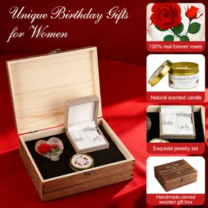 Preserved Roses Valentines Day Gifts for Her with Necklace Set & Scented Candle, Romantic Eternal Flowers Rose Birthday Gift for Wife Girlfriend Daughter Mom on Valentine's Mother's Day Anniversary