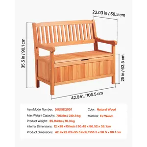 VEVOR Outdoor Storage Bench, 2-Person Wooden Storage Bench, 33 Gallons Deck Box with Side Handle, Supports up to 705 lbs, Outdoor Seating Porch Decor, for Patio Garden Balcony Yard