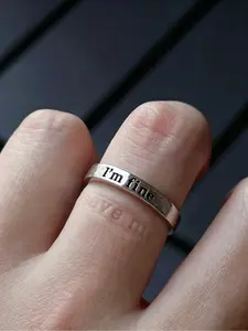 "I'm Fine Save Me"Hidden Message Engraved Ring, signet ring, Minimalist Aesthetic Emotional Jewelry, Tiktok Trendy Gift,Retro Gift for Her Him , Friend, Classmate,Sad Girl Era Gift, stackable finger rings