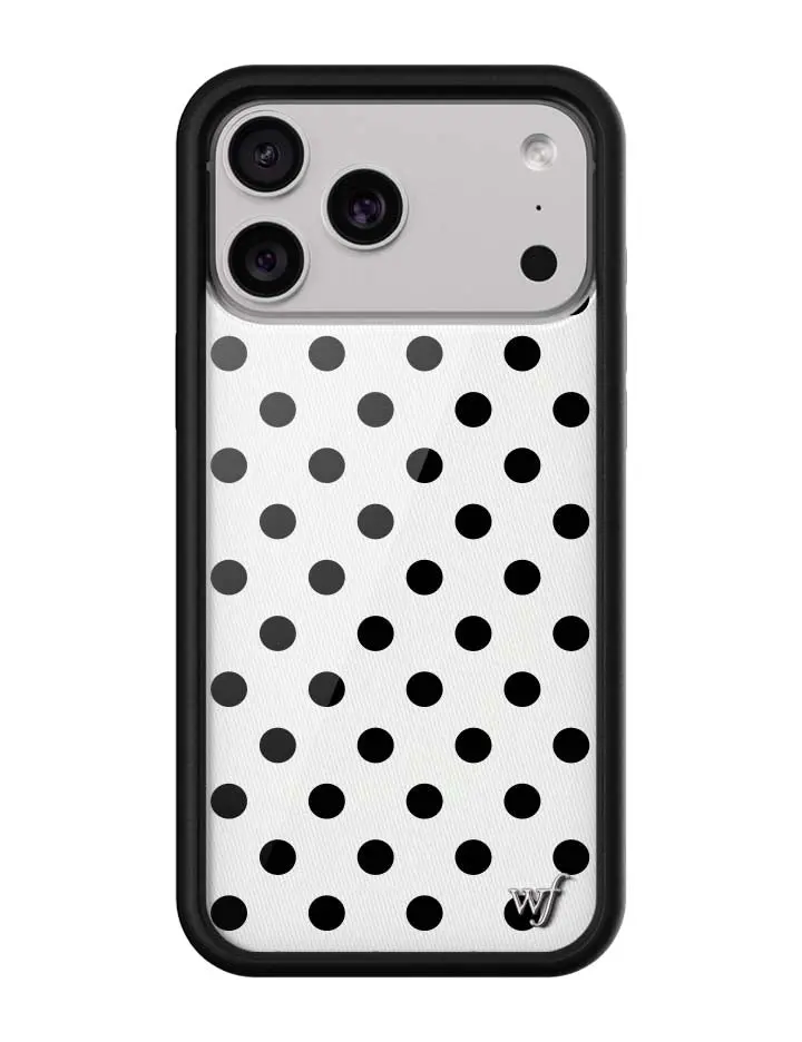 White & Black Polka Dots | Limited Edition Trendy Collab iPhone Case | Raised Protective Black Bumper | Women Owned Small Business | Egg Shell White Background with Dark Black Polka Dots | Safety Casing Protective | Gift for Her