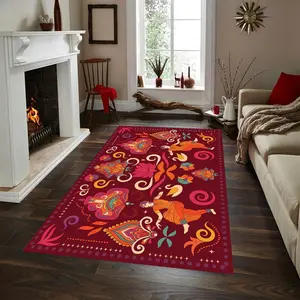 India Motif Rug, Fan Carpet, Nonslip Floor Carpet,Teen'S Rug,Area Rug, Halloween Gift For Family, Cute Gift Non-Slip Floor Carpet, Decoration Mat for home Living Room Bedroom, Room Decor, Home Decor