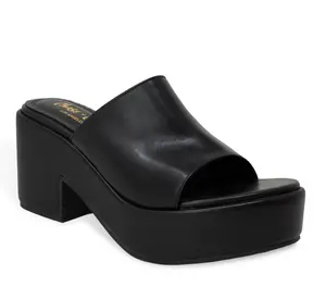 Chase+Chloe Women's Chunky Block Heeled Platform Mule Sandal Walking Shoes Footwear