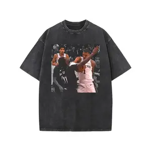 "Wemby Block" Iconic Basketball Moment Graphic T-Shirt, Retro Streetwear Casual Cotton Crew Neck Short Sleeve Unisex Top, Multi-Color Available