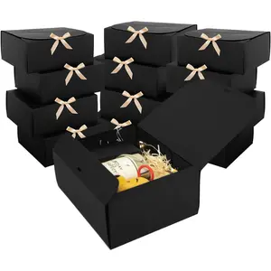 12 Pack  Boxes with Lids,  Boxes with lids bulk, Bridesmaid Proposal Box with Ribbon,  Boxes for Wedding, Christmas, Valentine's Day,Birthday, Shower and the other Parties (Black 10''x