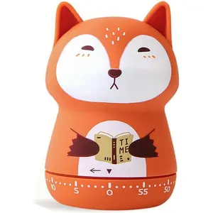 Mechanical Kitchen Timer, Cute Animal Timer for Kids, Wind Up 60 Minutes Manual Countdown Timer for Classroom, Home, Study and Cooking (Orange Fox)