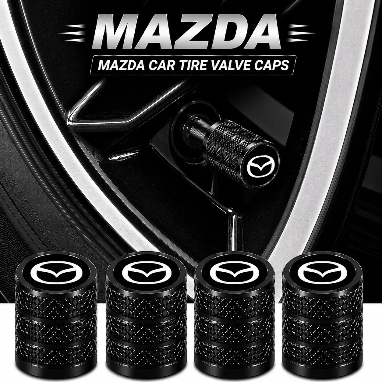 5Pcs Lightweight Sport Aluminum Tire Valve Stem Caps Fit for Mazda CX-5 CX-9 Mazda3 Mazda6 CX-30 MX-5 Miata CX-50 CX-7, Dynamic Design Tight Rubber Seal Anti-Corrosion Sporty Car Wheel Valve Protector Parts