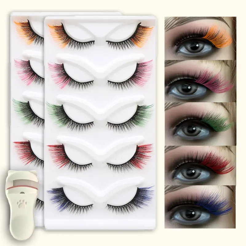 Mixed Color & Black Makeup False Eyelashes, 2-Pack (10 Pairs) - Easy Application, Festive Look, Perfect for Christmas Celebrations, Cosplayers