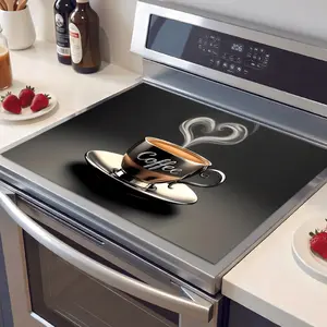 Heart Coffee Cup Pattern Rubber Stove Protector, Heat Resistant, Non-Slip, Water Absorbent, Easy Clean, Oven Pad, Refrigerator Pad, Kitchen Counter Protector