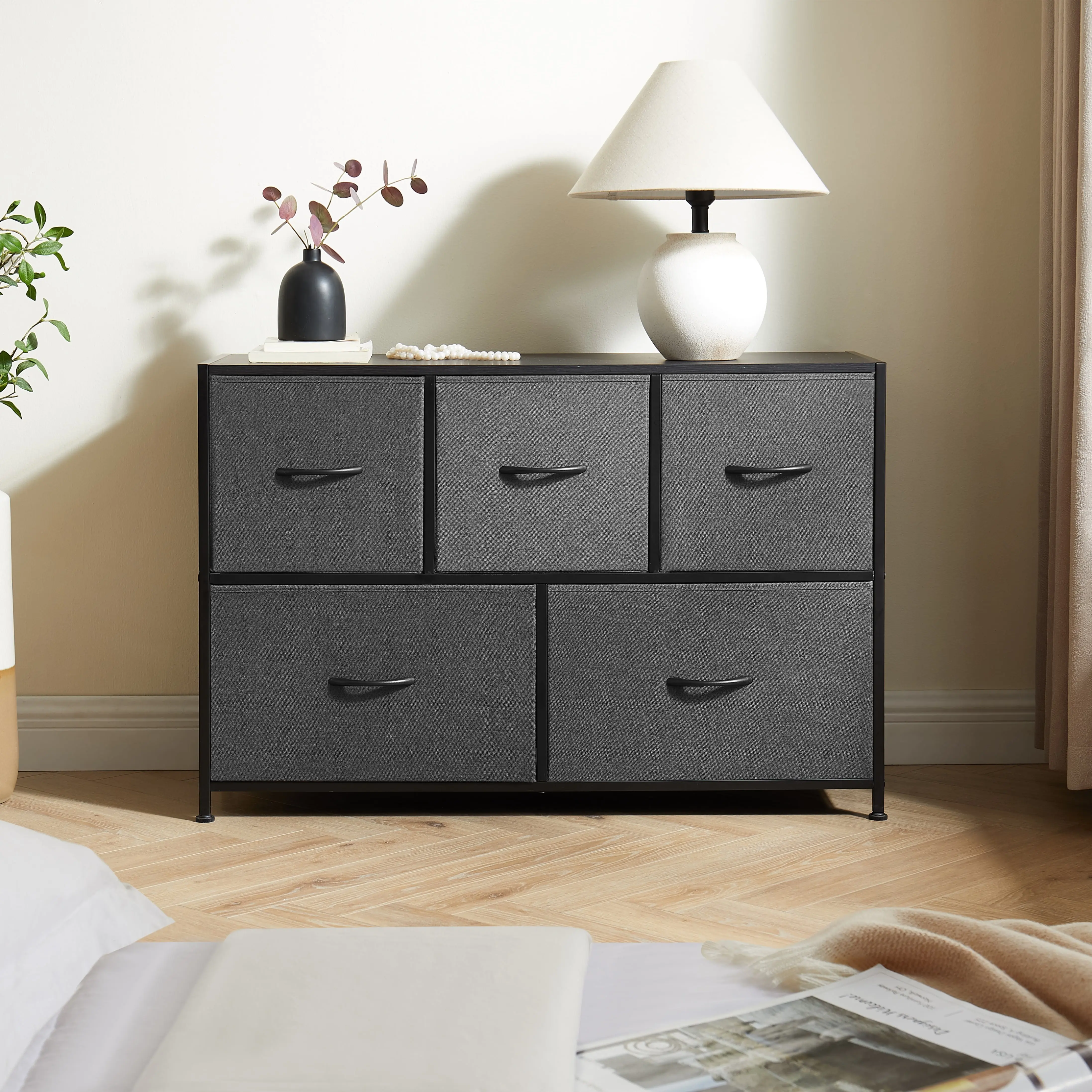 Mainstays 5 Drawer 40" Wide Fabric Storage Dresser for Bedroom, Grey