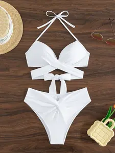 VYNCE Sexy Black Wrap Halter Push Up Bathing Suit High Waisted 2 Piece Swimsuit for Women
