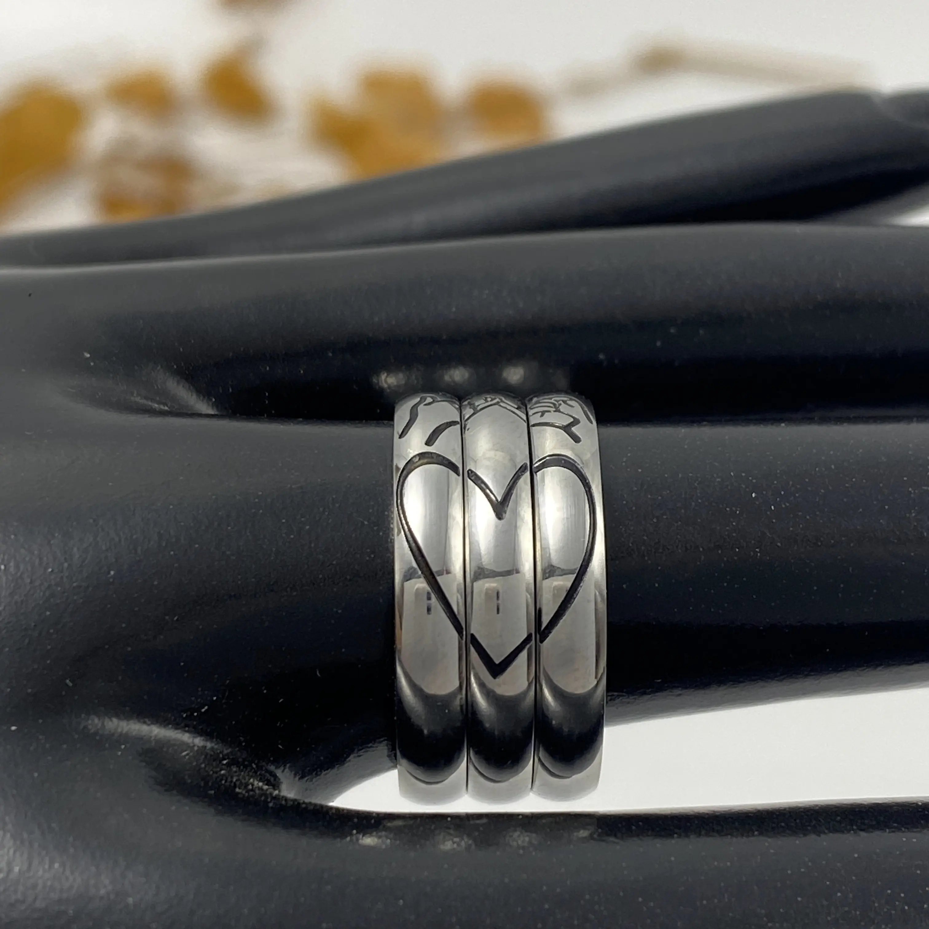 3pcs Pinky Promise Best Friend Matching Heart Rings Stainless Steel