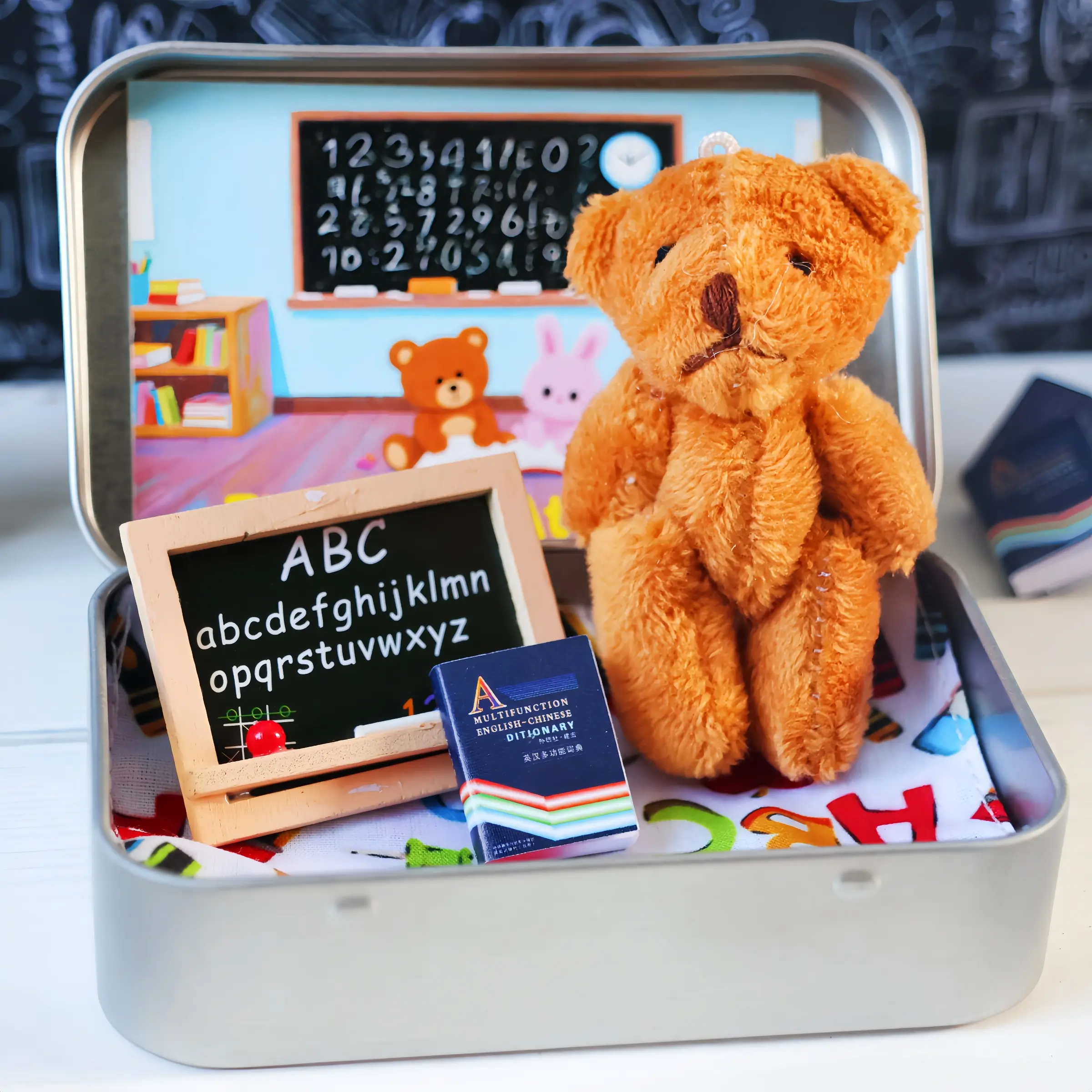 1pc, Teddy Bear First Day at School, Anxiety School Teddy Bear in a Box, Soothing Stuffed Doll, First Day at School Keepsake, Start School Role Play, Back to School Gift, Stuffed Animal, Soft Stuffed Doll, Soft Cuddly Gift