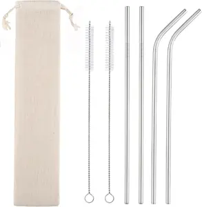 Set of 4 Reusable Metal Straws, 10.5'' Long Stainless Steel Straw with Cleaning Brushes and Case, Drinking for 30 Oz and 20 Oz Tumblers. CAMDEA