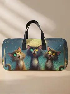 Cat Pattern Travel Bag, Large Capacity Travel Luggage Bag, Portable Overnight Bag, Fashionable Travel Bag, Yoga Training Bag, Portable Crossbody Bag with Shoe Storage, Fashionable Duffel Bag