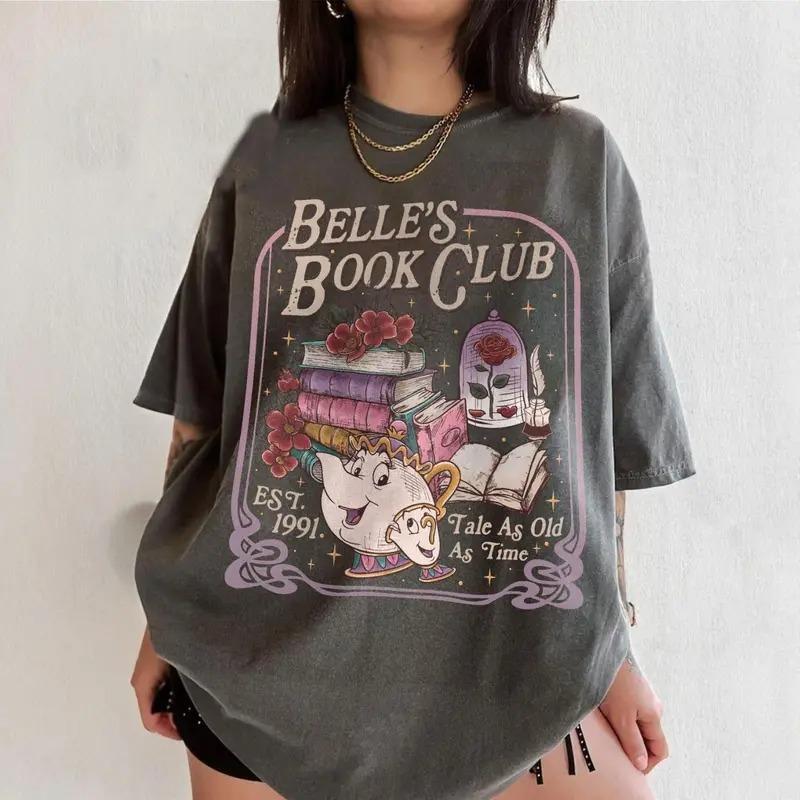Comfort Colors Vintage Belle’s Book Club T-shirt, Tale As Old As Time Belle’s Book Cafe Shirt, Princess Book Tee, Book Lover Gift Top Womenswear, Gift For Women
