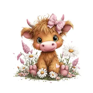 Highland Pink Floral - Highland Cow -DTF Transfer- Direct to Film Transfer - This is Not a Physical or Digital Product