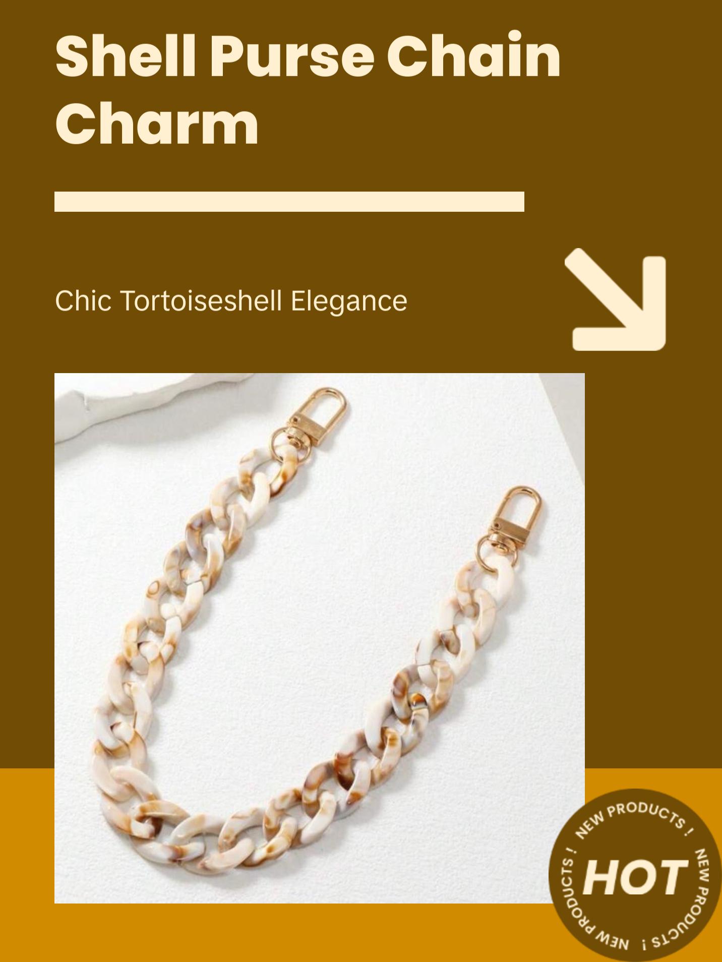 Tortoise Shell Acrylic Purse Chain Purse Charm - Elegant Design with Gold Clasp and Unique Shell Pattern