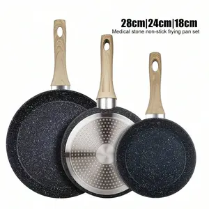 Non-Stick Cookware Set (3 Pieces), Sizes 18, 24, and 28 Cm, Compatible with All Stoves Including Induction and Electric Ranges