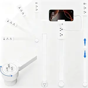 Electric Outlet Extender with 180° Rotation, Extends from 17.7 to 27.6 Inches, Easy Access to Hard-to-Reach Spaces Behind Furniture, Flexible Power Strip for Sofa and Nightstand, Reusable Electrical Outlet Extender