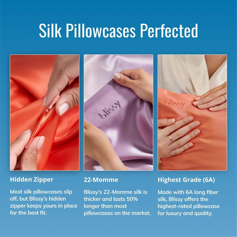 Blissy Silk Pillowcase - 100% Pure Mulberry Silk - Improve Your Hair, Skin and Health While You Sleep! - The Only Award Winning & Dermatologist Approved Silk Pillowcase